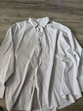 Haggar Men's White Shirt with Thin Blue Pinstripes